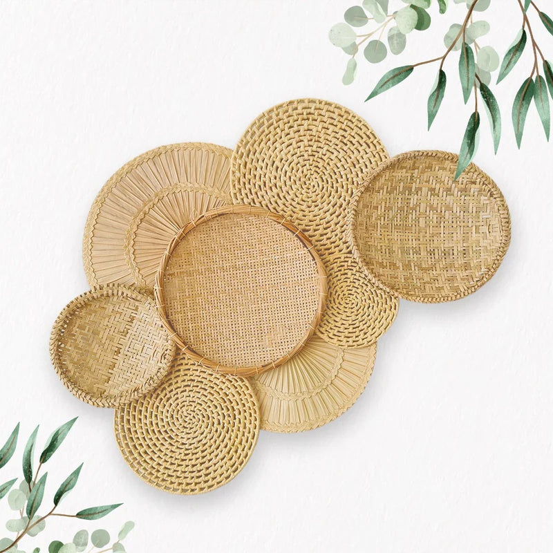 Decoração de Parede Boho Composição Cestos de Palha