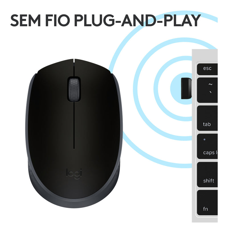 Mouse sem fio Logitech M170 com Pilha Inclusa - Preto
