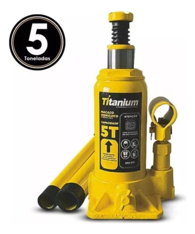 Macaco Hidraulico Tipo Garrafa 5 Tonelada Titanium Platina 07425 Amarelo