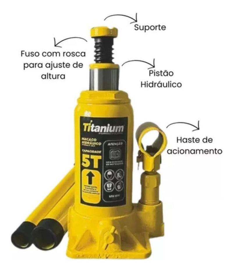 Macaco Hidraulico Tipo Garrafa 5 Tonelada Titanium Platina 07425 Amarelo