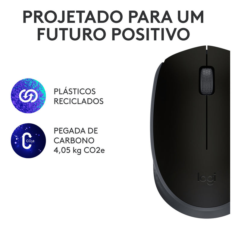 Mouse sem fio Logitech M170 com Pilha Inclusa - Preto