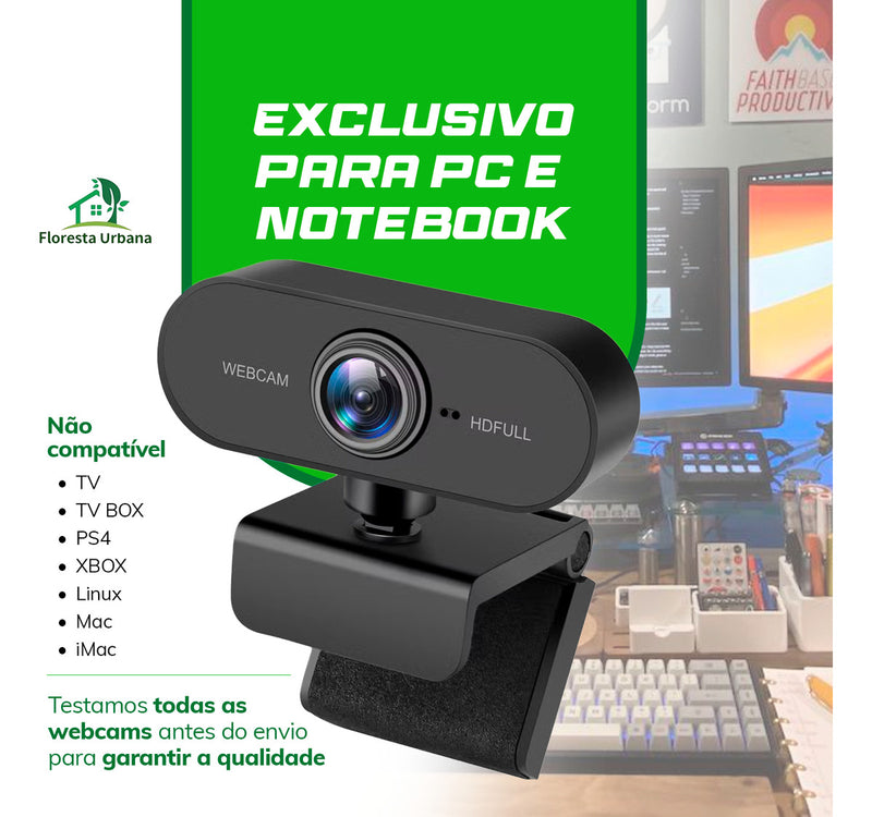 Webcam Camera Full Hd Zoom 1080p 360 Graus Videoconferencia Streamcam Web Cam Entrada Usb 2.0 Com Microfone- Floresta Urbana