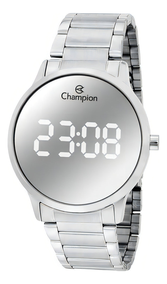 Relógio Feminino Digital Champion Original Ch40142s Cor da correia Prata Redondo Cor do bisel Prata Cor do fundo Led Branco