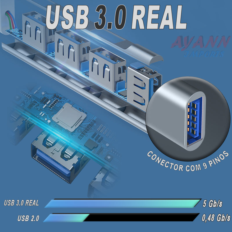 Hub Cabo Usb 3.0 extensor 4 portas High Speed Hd Ultra Rápido