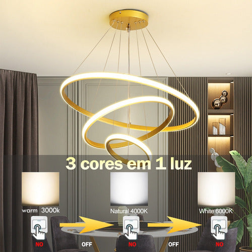 Luminaria Led Pendente 60w Design Moderno Bivolt 3 Em 1