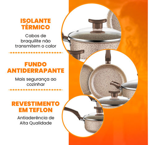 Jogo De Panelas Antiaderente 10 Peças Teflon&nbsp;bianco