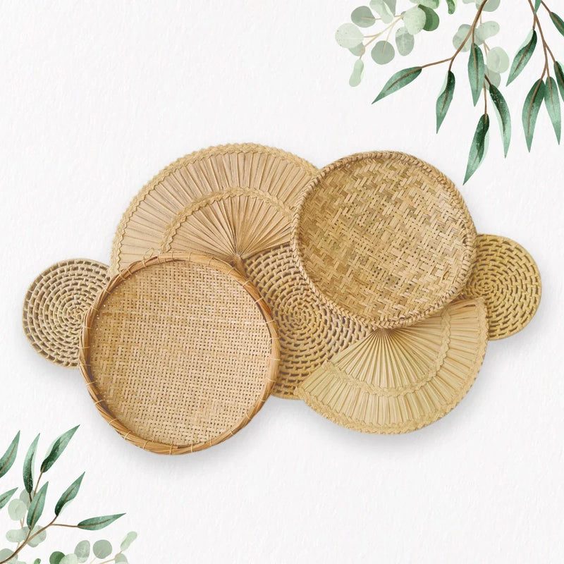 Decoração de Parede Boho Composição Cestos de Palha