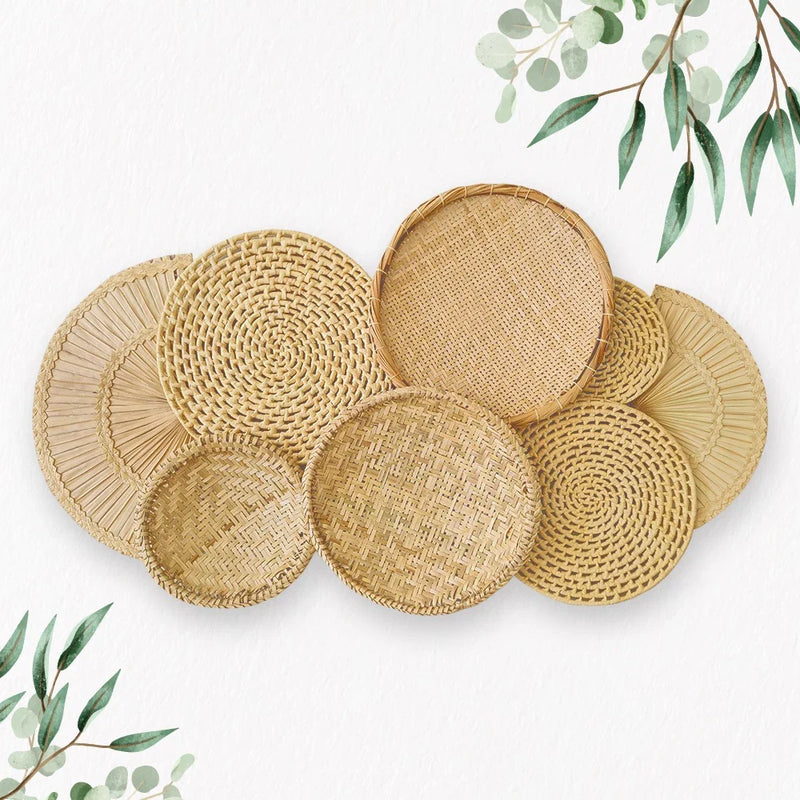 Decoração de Parede Boho Composição Cestos de Palha
