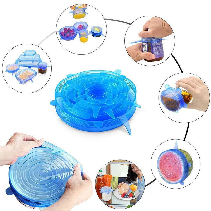 Kit C/6 Tampas Elásticas Herméticas em Silicone