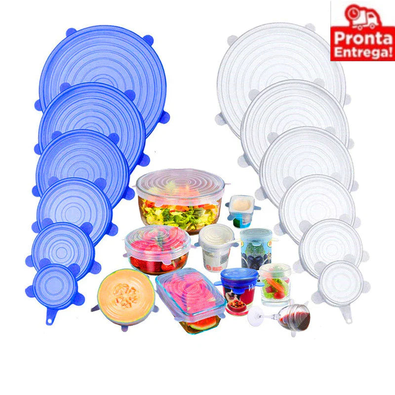 Kit C/6 Tampas Elásticas Herméticas em Silicone