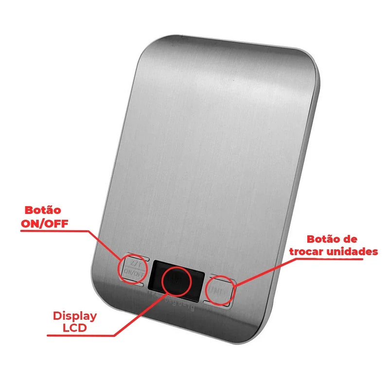 Balança Digital de Cozinha Inox até 10Kg - Linha Premium