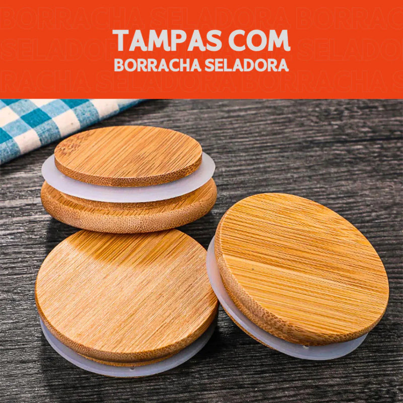 Potes de Vidro com Tampa de Bambu Oikos - 5 Pçs