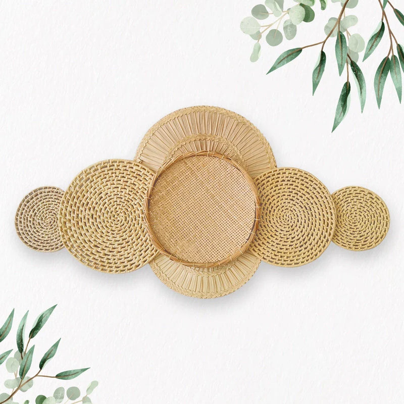 Decoração de Parede Boho Composição Cestos de Palha