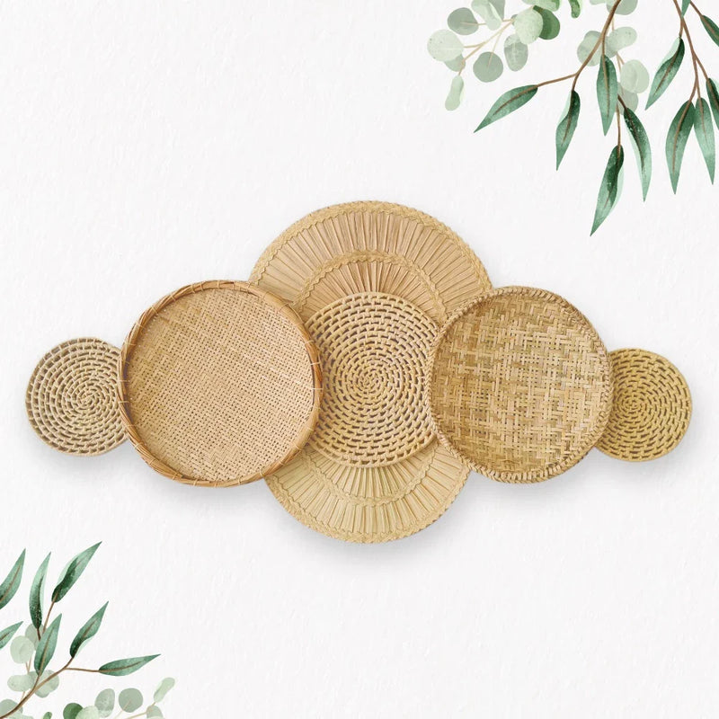 Decoração de Parede Boho Composição Cestos de Palha