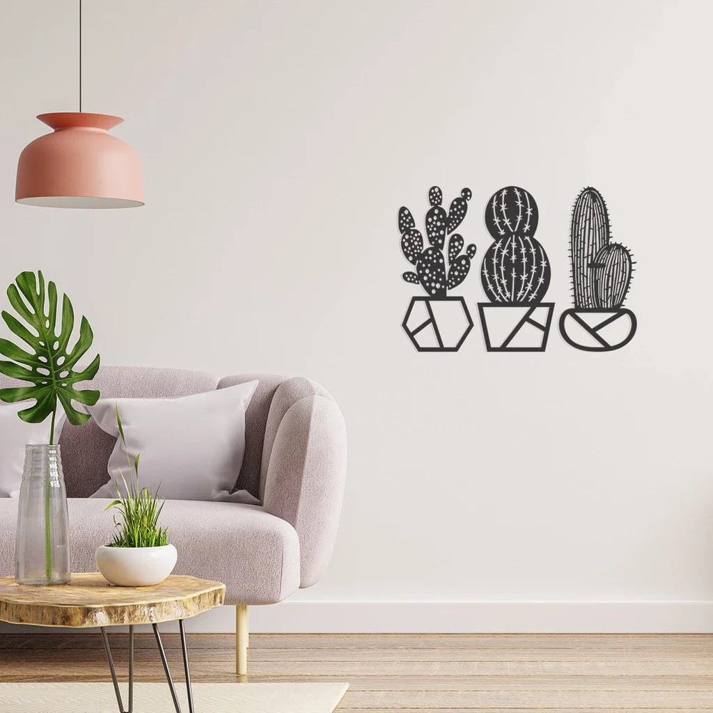 Quadro Decorativo Floral Cactos 3 Peças