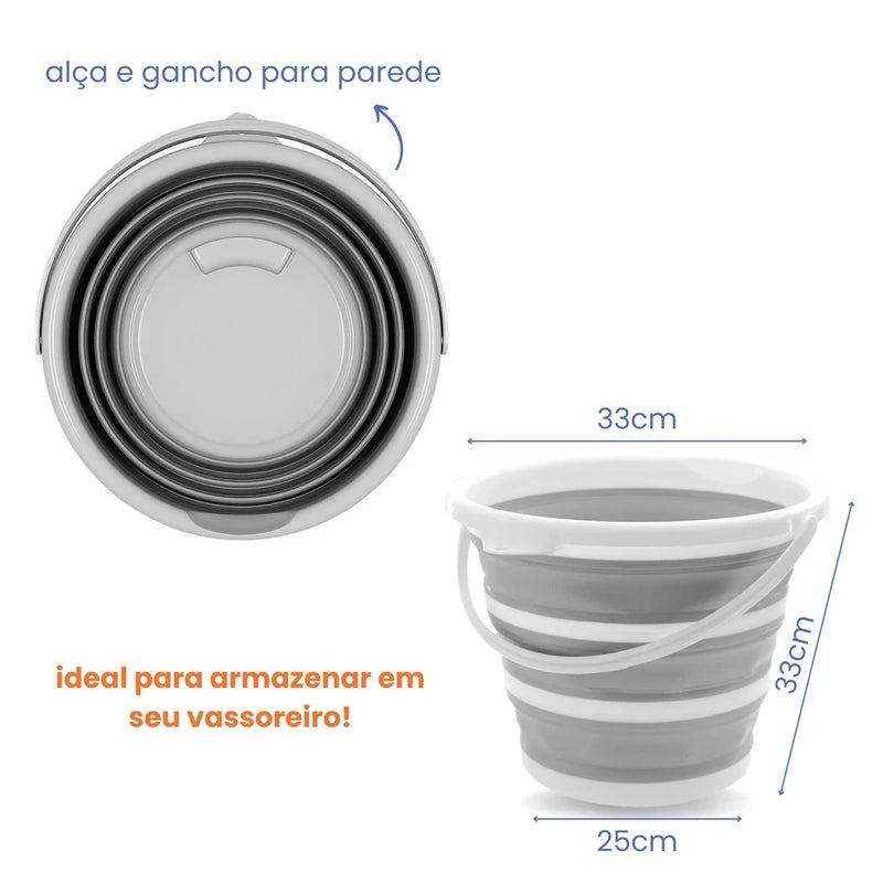 Balde Dobrável Retrátil Flexível 10L Silicone  Com Alça